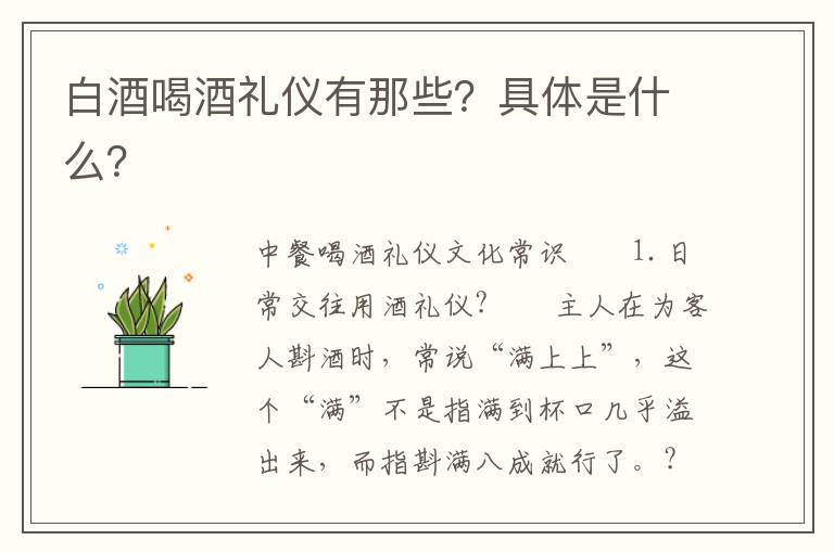 白酒喝酒礼仪有那些？具体是什么？